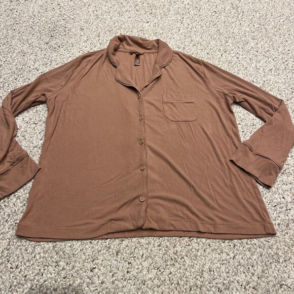 Skims Button Down Pajama Shirt Sz L Cozy Lounge Soft Sleepwear Modal Blend - Picture 1 of 5